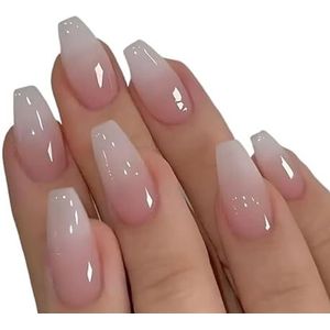 Kleurverloop nepnagels Franse ballerina nagels waterdichte imitatie middelgrote kist nepnagels opdrukbare nageltips(AA11,L)