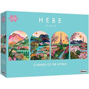 Corners of the World Legpuzzels van 4 x 500 stukjes | Vier puzzels van 500 stukjes | Duurzame puzzel voor volwassenen | Premium 100% gerecycled bord | Geweldig cadeau voor volwassenen | Gibsons Games