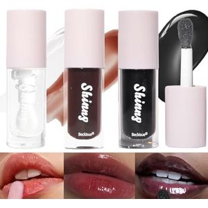 LuckNest Translucent Black Lip Gloss, Clear/Black Cherry/Black Sugar Lip Oil, Plumping Hydrating Mirror Highlight Lip Gloss Moisturizing Long Lasting & Non-stick - Vegan Make-up