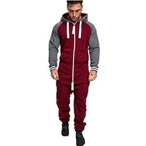 Guiran Heren Jumpsuits Fleece Pyjama Trainingspakken JumpsuitsHeren Jumpsuits Overalls Hoodie Pyjama, Rood en Wit, XL