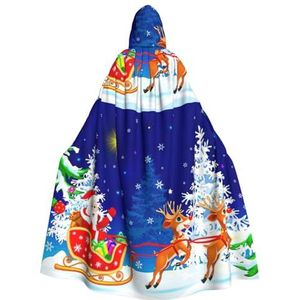 Womens Mens volledige lengte carnaval cape met capuchon cosplay kostuums mantel, 190cm Kerstman op slee