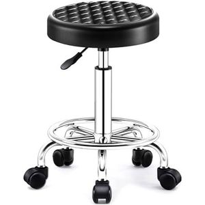 FXLUHAY Ronde rollende draaibare kruk met stille wielen voor massagesalon, kruk in hoogte verstelbaar, comfortabele 2-laags spons bredere zitting, winkelkruk met voetsteun voor haartjes (zwart)