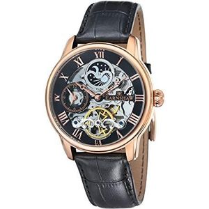 Thomas Earnshaw Herren-Armbanduhr, 44 mm lang, Dual-Time, automatische Skelett-Armbanduhr mit 12-Stunden-Dual-Zeit-, Sonnen- und Mond-Anzeige und dekoriertem Rotor, Zwart/Zwart, Taille Unique,