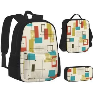 SUHNGE Mid Century Moderne Prints Print Tiener Boekentas Lunch Tas Potlood Case 3 in 1 School Rugzakken Set Kids Rugzak, Middeneeuws Modern, Eén maat