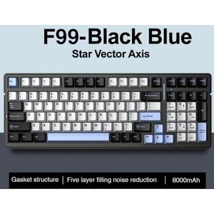 QPSJXN Aanpasbaar 99 Hot Swap Toetsenbord RGB Mechanische Bluetooth 5.0 2.4G Draadloos Bedrade Pakking Gemonteerd Ontwerp (Zwart Blauw)