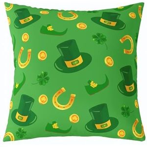 Homemissing St.Patrick's Day sierkussenslopen 50 x 50 cm set van 1 geluksklaverblaadjes decoratieve kussensloop voor bank, auto, jongens meisjes tieners, gouden hoed kussenhoes groene kussenslopen