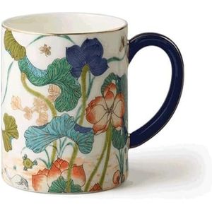 cups Versterkte porseleinen koffiemok Lotus Print Coffee Cup Multifunctionele Chinese stijl for thuiscadeau enz.-Groen (Kleur: Groen) koffie
