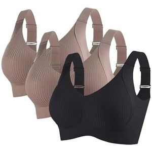 3-delige Comfortabele Geribbelde Push-up Bh-set Voor Dames, Verstelbare Naadloze Sportbeha's(2-k,3X-Large)