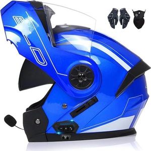 Flip-Up Motorhelm Bluetooth Modulaire Bluetooth Full Face Helm met Dubbel Vizier DOT/ECE Gecertificeerde Motorhelm Crashhelm voor Volwassenen Vrouwen Mannen K,XL=61-62cm