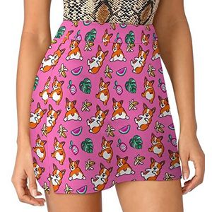 Grappige Corgi Monstera Bladeren Vrouwen Skorts Hoge Taille Tennisrok Gelaagde Korte Mini Rok Culottes Skorts Met Zakken 4XL