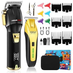 HIENA PRO Professionele kappersset, tondeuse voor mannen, haarknipset, oplaadbare draadloze tondeuse en trimmerset, haarknipset met LED-display, opladen via USB, geschenken voor mannen, zwart