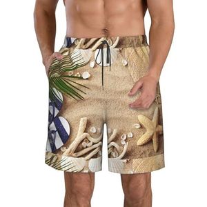 JIAWUJYNB Sand Beach Palm Tree Print strandshorts voor heren, lichtgewicht, sneldrogend, trekkoord zwembroek met zakken, Wit, L