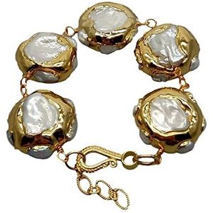Armbanden Natuurlijke zoetwater gekweekte witte Keshi parel gegalvaniseerde goudkleurige wikkelarmband 8,5"" punkstijl for vrouwen (Color : Gold)