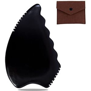 Gua Sha gezichtsmassagegereedschap, Gua Sha schraapgereedschap voor gezicht, Bian Stone traditioneel massagegereedschap, traditioneel schrapergereedschap, zwart (kleine golvende kam)