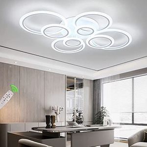Dimbare moderne LED-plafondlamp Woonkamerplafondlamp - Zwarte ring met afstandsbediening Slaapkamerkroonluchter Acryl en aluminium plafondlamp voor slaapkamer Kantoor Keuken Studie (4 ringen