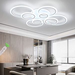 Moderne LED plafondlamp dimbaar afstandsbediening 8 Ring plafondlamp 108W 8640LM, grote plafondlamp voor woonkamer, slaapkamer, kantoor, wit, 3000-6500K