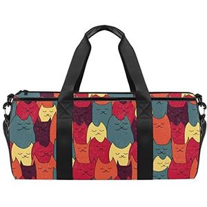 Cartoon Animal Reizen Duffle Bag Sport Bagage met Rugzak Tote Gym Tas voor Mannen en Vrouwen, Kattendier, 45 x 23 x 23 cm / 17.7 x 9 x 9 inch