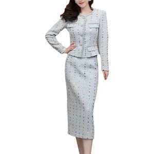 Dvbfufv Damesmode, luxe tweedrok, geschikt voor dames, herfst, elegante korte jassen en midi-rokpakken, 1, XS