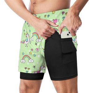 Patronen van Eenhoorns Grappige Zwembroek met Compressie Liner & Pocket Voor Mannen Board Zwemmen Sport Shorts