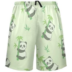 LI ZHI XIN Herenpyjamabroek, korte pyjamabroek, zomer casual shorts, elastische tailleband met trekkoord, rechte losse pasvorm met 2 zakken, S-XXL dierenpanda bamboepatroon, Meerkleurig, S