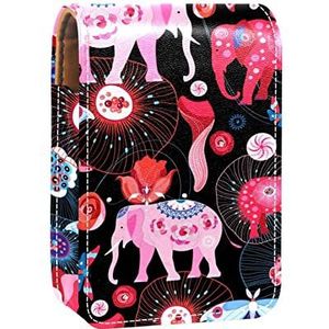 Gepersonaliseerde Lipstick Case Draagbare Make-up Tas Cosmetische Pouch Lippenstift Houder Make-up Organizer Heldere Olifanten, Meerkleurig, 9.5x2x7 cm/3.7x0.8x2.7 in
