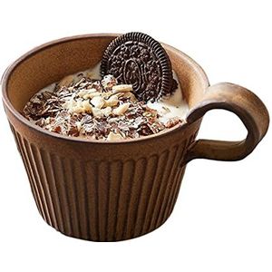 Handgemaakte vintage koffiekopje, theekop ontbijt beker havermout mok eenvoudige waterbeker 350 ml melk beker keramische mokken voor thuis (bruin)