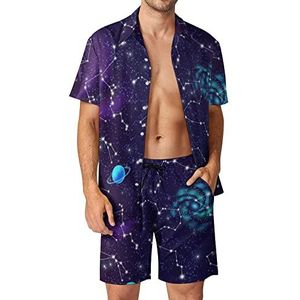 Space Spiral Galaxies Hawaiiaanse bijpassende set voor heren, 2-delige outfits, button-down shirts en shorts voor strandvakantie