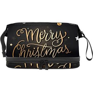 Grote capaciteit reizen cosmetische tas,Make-up tas,Waterdichte make-up tas Organizer, Kerstmis zwarte achtergrond, Meerkleurig, 27x15x14 cm/10.6x5.9x5.5 in