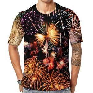 Fireworks T-shirt met korte mouwen voor heren, grafische ronde hals, print, casual T-shirt, tops, 6XL
