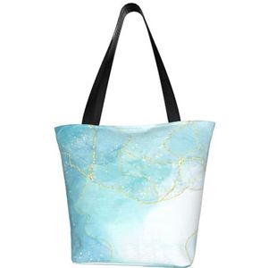 Schoudertas, canvas draagtas grote tas vrouwen casual handtas herbruikbare boodschappentassen, blauw vloeibaar marmer, zoals afgebeeld, Eén maat