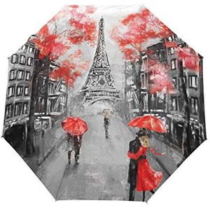 BIGJOKE 3 Vouwen Auto Open Sluit Paraplu Eiffeltoren Parijs Paraplu Winddichte Reizen Lichtgewicht Regen Paraplu Compact voor Jongens Meisje Mannen Vrouwen