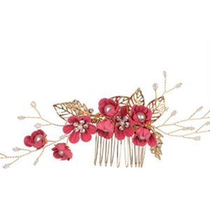 Beaupretty Bruiloft haar kam strass bloem clip hoofdtooi kristal bruid haaraccessoires (Rose Red)