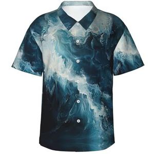 ERSDWRE Within The Tides Print herenshirts met korte mouwen, button-down shirt, casual zomer-strandshirt, Hawaïhemd voor heren, Zwart, S