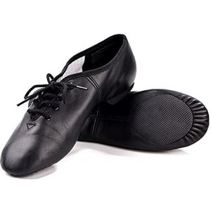 Ballet schoen Lederen Lace Up Oxford Jazz Dansschoenen Split Sole Zwart Tan Tie Jongen Meisje Vrouwen Schoenen Modern Ballet Hedendaagse Dansschoen (Kleur: Zwart rundleer, Schoenmaat: 38)