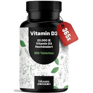 Vitamine D3 20000 IE hoge dosering - 365 tabletten - Vitamine D ondersteuning voor het immuunsysteem en de botten, vegetarisch en geproduceerd in Duitsland - Laboratoriumgetest