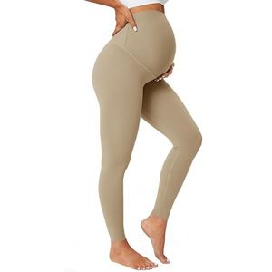 BAYDI Nudi Ondoorzichtige zwangerschapsleggings met hoge taille, zwangerschapslegging voor dames, lange stretch, zwangerschapsbroek, Kaki, S