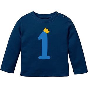 MoonWorks® Baby Lange Mouw Shirt 1e Verjaardag 1 Kroon Verjaardagsshirt Biologisch Katoen Jongen Meisje, donkerblauw/blauw, 92/98 cm
