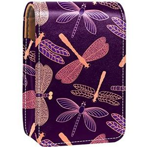 Lipgloss Houder Lipstick Case Draagbare Mini Lipstick Opbergdoos Reizen Lipstick Organizer Case met Spiegel voor Vrouwen Paars Libelle, Meerkleurig, 9.5x2x7 cm/3.7x0.8x2.7 in