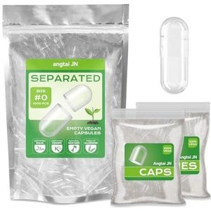 Angtai JN Gescheiden Lege Plantaardige Capsules Maat 0 (1000 Eenheden), Lege Capsules om te vullen, Compatibel met Capsule Vulmachine 0