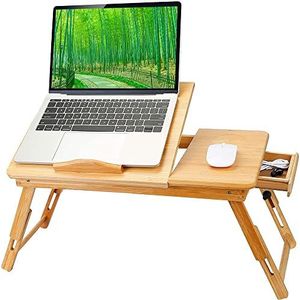 Verstelbaar dienblad voor lapdesk bed laptop van bamboe, opvouwbare laptoptafel met lade en koelgaten, slaapbank, werktafel
