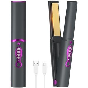 OBEST 2-in-1 Draadloze Stijltang en Krultang - Draagbare Mini-Stijltang Voor Op Reis Met Titanium, Snelle Warmte, Type C Oplaadbaar, 3 Temperaturen Instelbaar