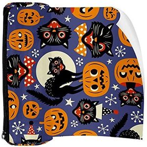 Etui Pen Tas Houder met Rits Munt Organizer Tassen Make-up Cosmetische Pouch voor Vrouwen Tiener Meisjes Jongens Kinderen, Halloween Zwarte Kat Pompoen, Meerkleurig, Compact