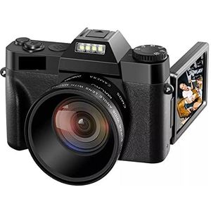 Digitale Camera, Retro Vintage 48MP Selfie Camera Flip Screen Groothoek 4K Camcorder Macro Lens Vlog Fotografie Digitale videorecorder(16G SD Card,With Lens)