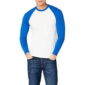 Fruit of the Loom Klassiek T-shirt met lange mouwen voor heren, Wit/Koningsblauw, S