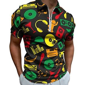 Music Club Dj Color Poloshirt voor heren, T-shirts met rits, casual korte mouwen, golftop, klassieke pasvorm, tennisshirt