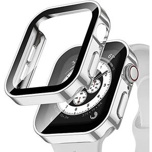 TONECY Cover voor Apple Watch Case 45 mm 41 mm 44 mm 40 mm 42 mm 38 mm accessoires PC gehard glas schermbeschermer iWatch serie 7 8 5 6 SE (kleur: zilver, maat: 41 mm serie 7 8)