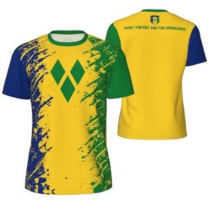 Sport T-shirt Vintage Saint Vincent en de Grenadines vlag graan T-shirts 3D gedrukt voor fitness hardlopen voetbal, Meerkleurig, XXL