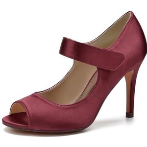 SYDZSW Bruiloftsschoenen Naald Hak Ivoor Satijn Hoge Hakken Bruidsschoenen Sandaal Bride 35-43, Bourgondië, 43 EU