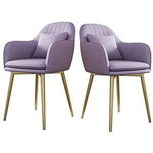 GEIRONV Keuken eetkamerstoelen Set van 2, woonkamer lounge stoel met metalen poten fluwelen stoel en rugleuning slaapkamer stoel Eetstoelen (Color : Purple)