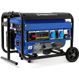 EBERTH 3000 Watt Noodstroomaggregaat Stroomaggregaat met chassis, 6,5 PK benzinemotor, 4-takt, 1-fase, 2x 230V, 1x 12V, automatische spanningsregelaar AVR, oliepeilbeveiliging, brandstofmeter